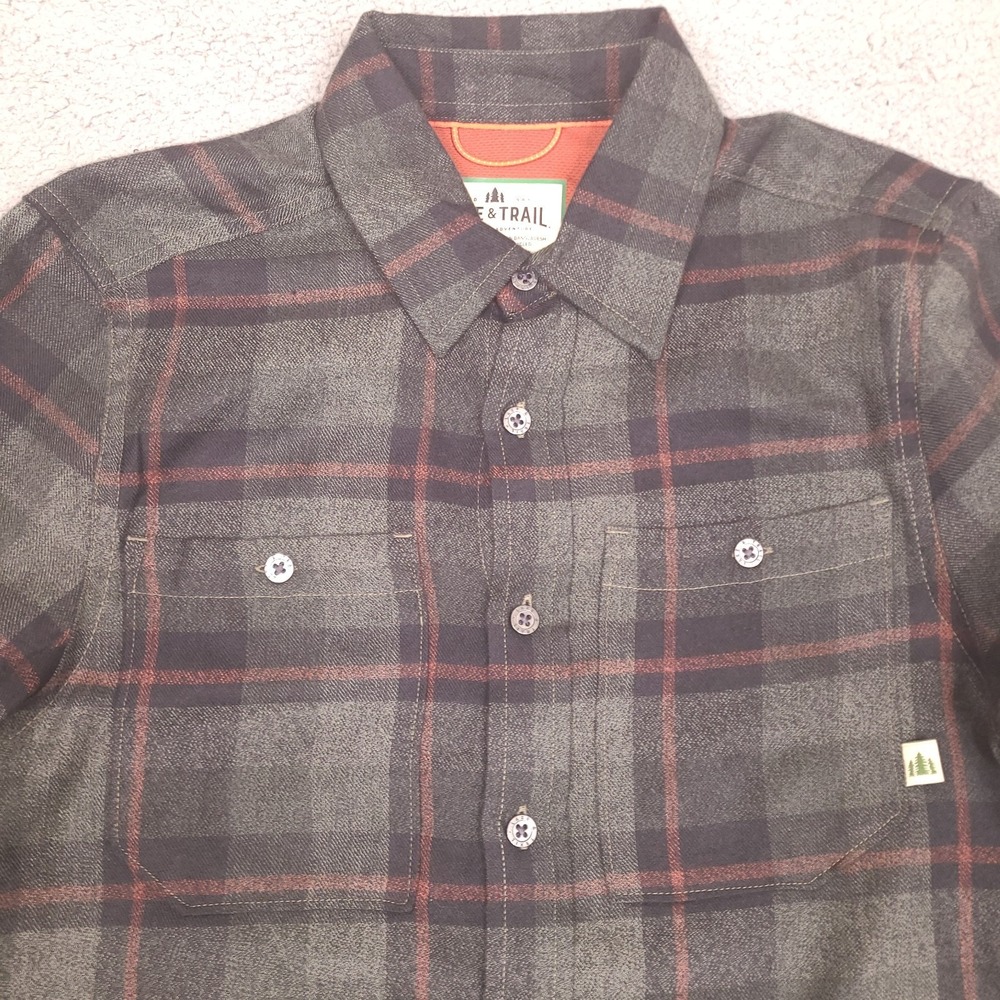 Lake & Trail‎ Flannel Shirt Mens Small Button Up Green Plaid Vented Outdoor